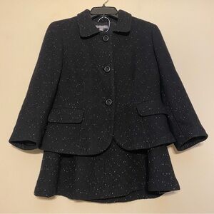 Ann Taylor Skirt Suit Two Piece Set Blk Boucle Tweed Wool Blend size 8P